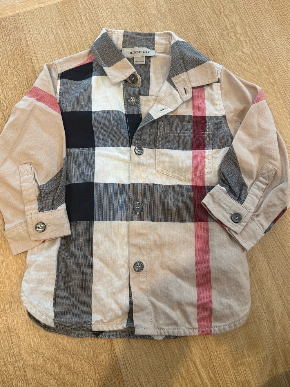 Burberry Baby Classic Beige Plaid Button-Up Shirt size 12M